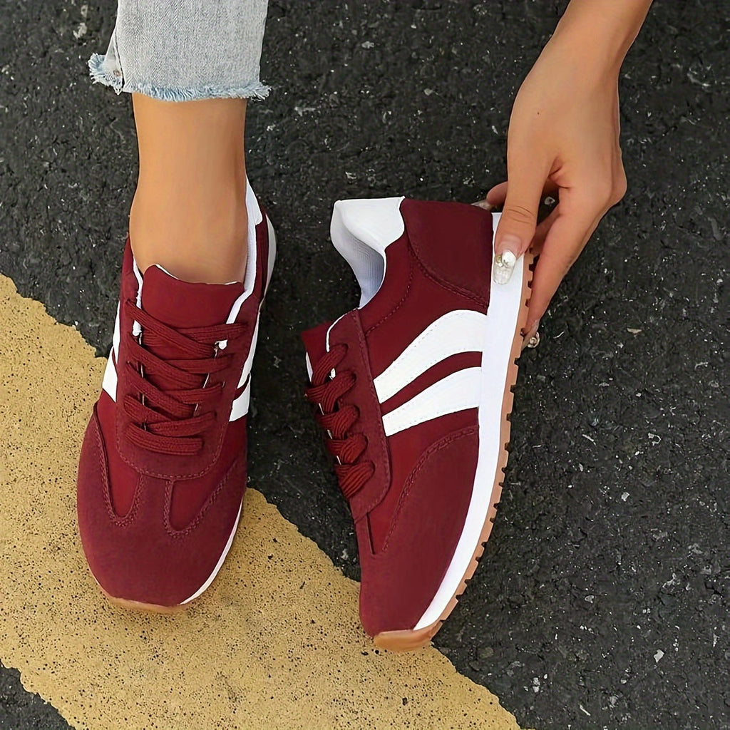 Womens Low Top Lace Up Burgundy Trainers