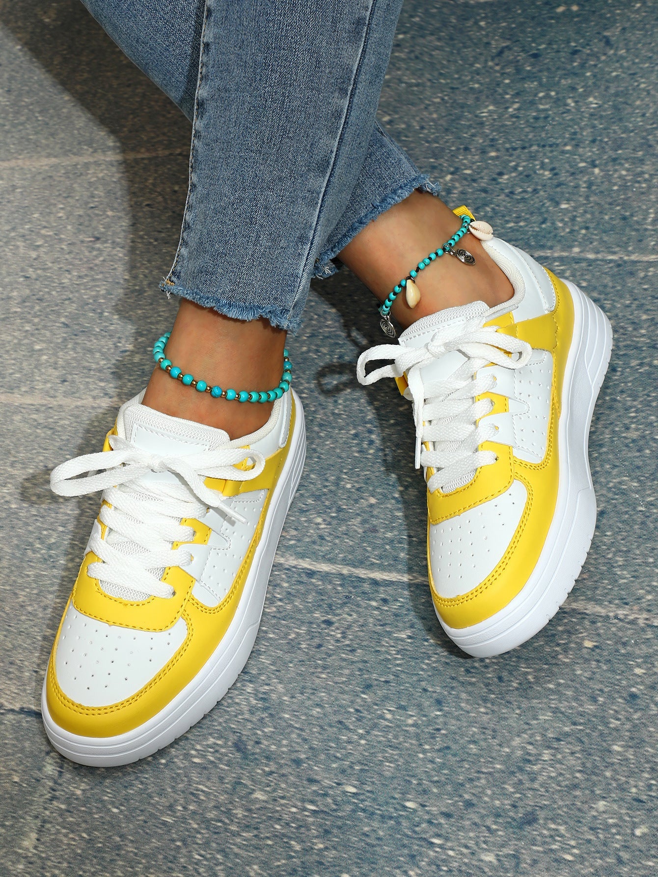 EVA Platform Low Top Lace Up Round Toe Trainers