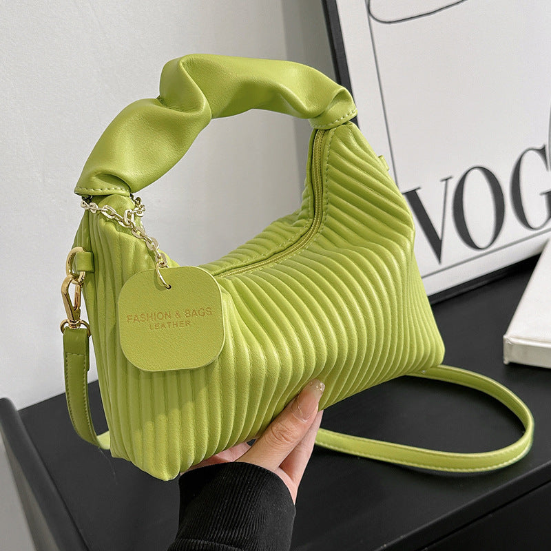 Womens PU Leather Pleated Cloud Crossbody Bag