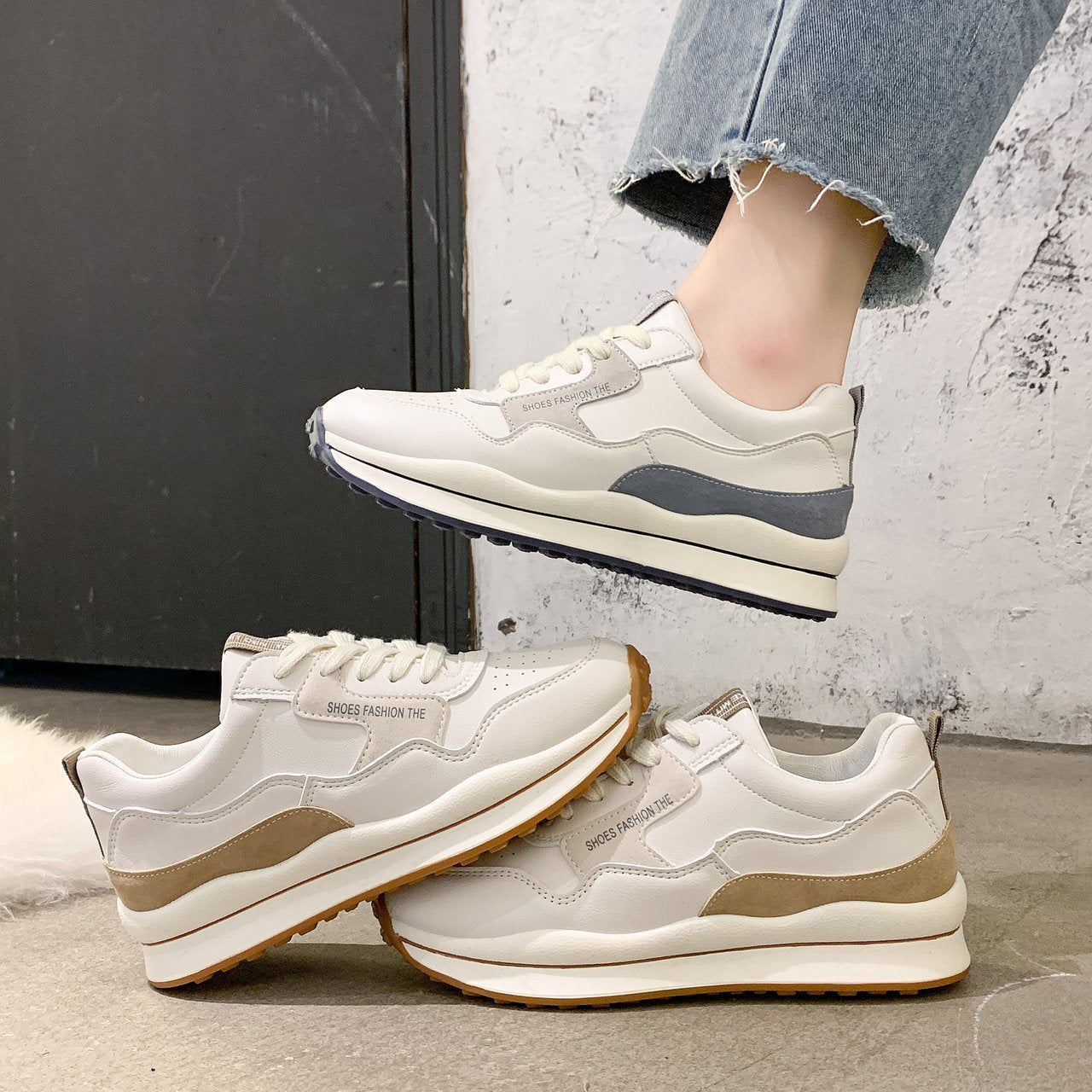 Womens Leather Breathable Platform Low Top Trainers