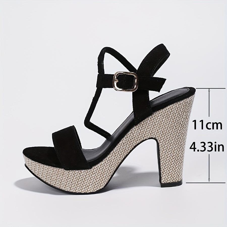 Womens Block Heel Buckle Strap Peep Toe Sandals