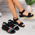 Color-block Elastic Sandals Summer Fish Mouth Flat Shoes Womens