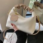 Womens PU Leather Pleated Cloud Crossbody Bag