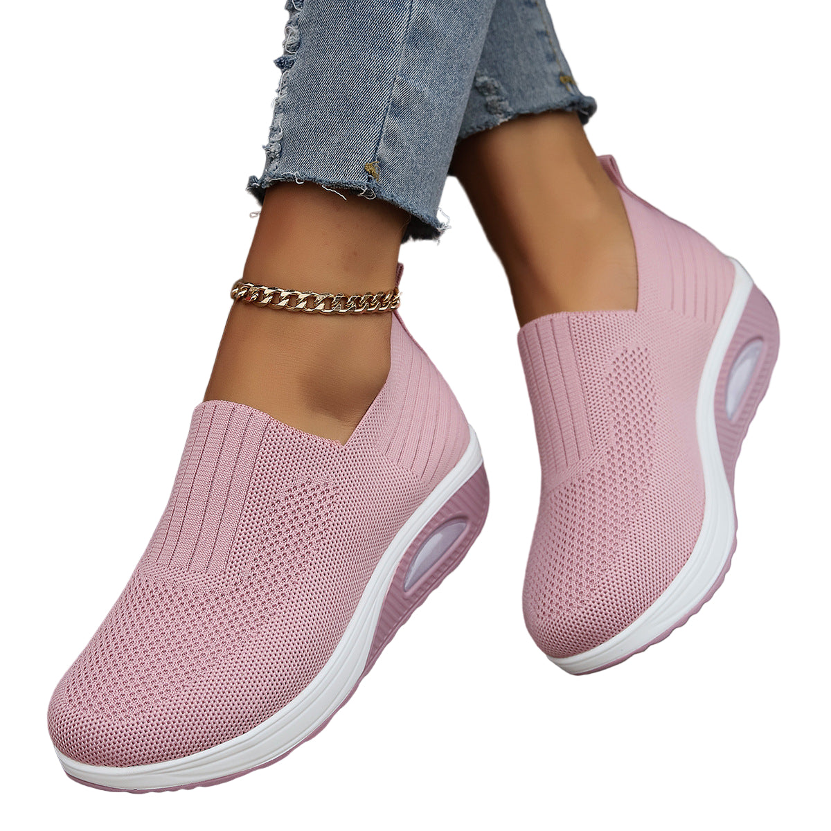 Womens Breathable Mesh Lightweight Thick Sole Memory Foam Walking Shoes