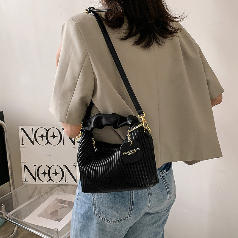 Womens PU Leather Pleated Cloud Crossbody Bag