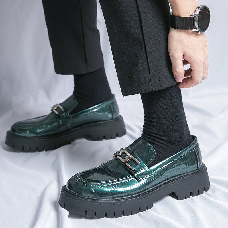 Mens Leather Platform Low Top Round Toe Lace Up Shoes