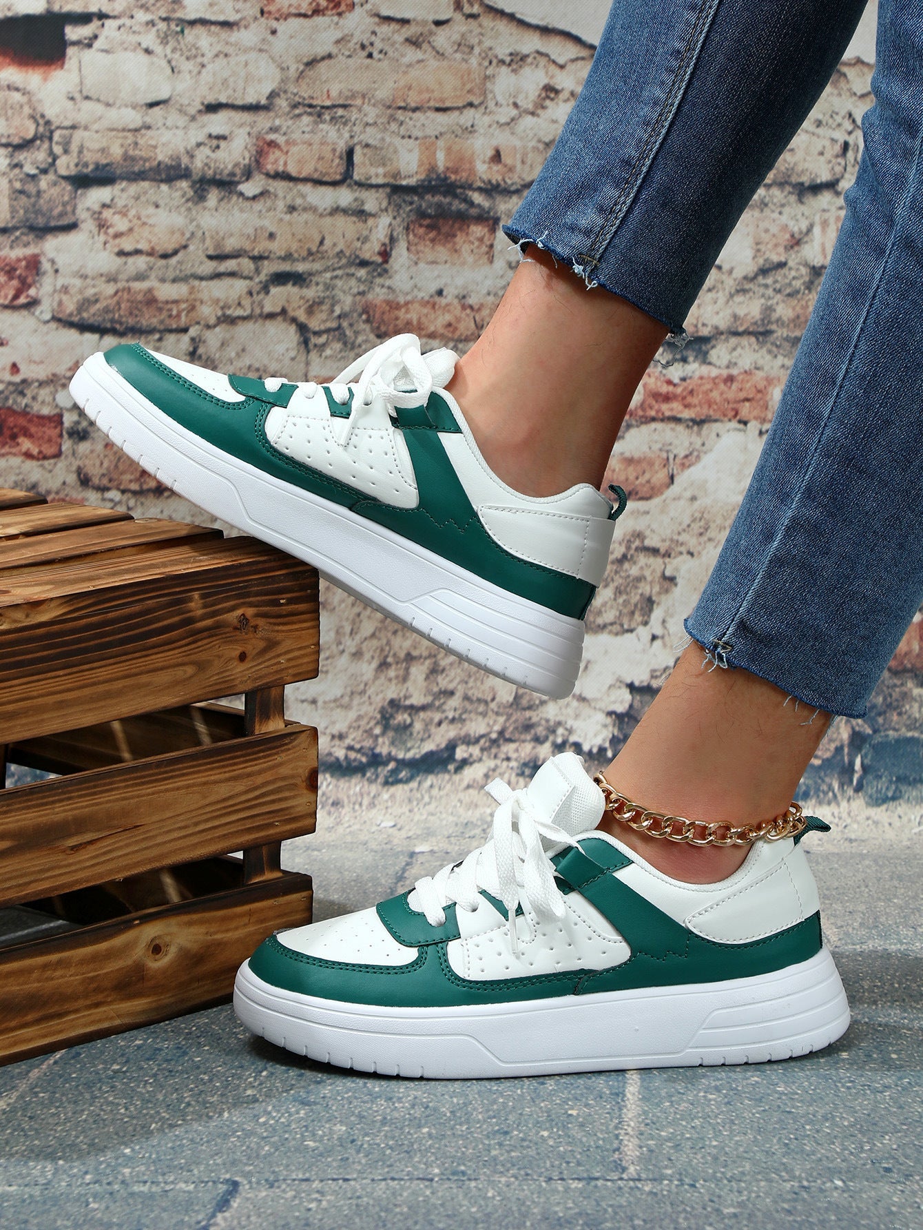 EVA Platform Low Top Lace Up Round Toe Trainers