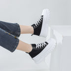 Womens Canvas Height Increasing High Top Lace Up Black Trainers