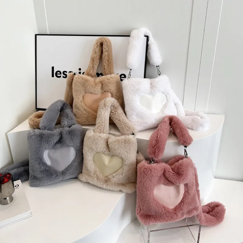 Womens Fluffy Plush Top Handle Shoulder Bag