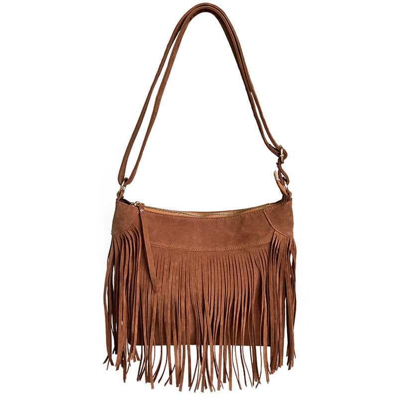 Dark Brown Tassel Retro Crossbody Shoulder Bag