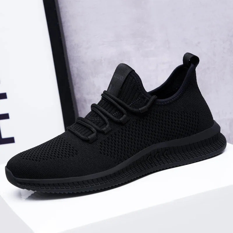 Mens Breathable Mesh Low Top Lace Up Round Toe Black Trainers