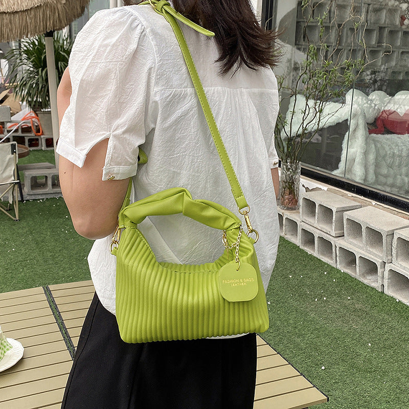 Womens PU Leather Pleated Cloud Crossbody Bag