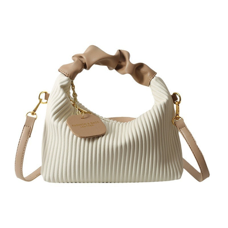 Womens PU Leather Pleated Cloud Crossbody Bag