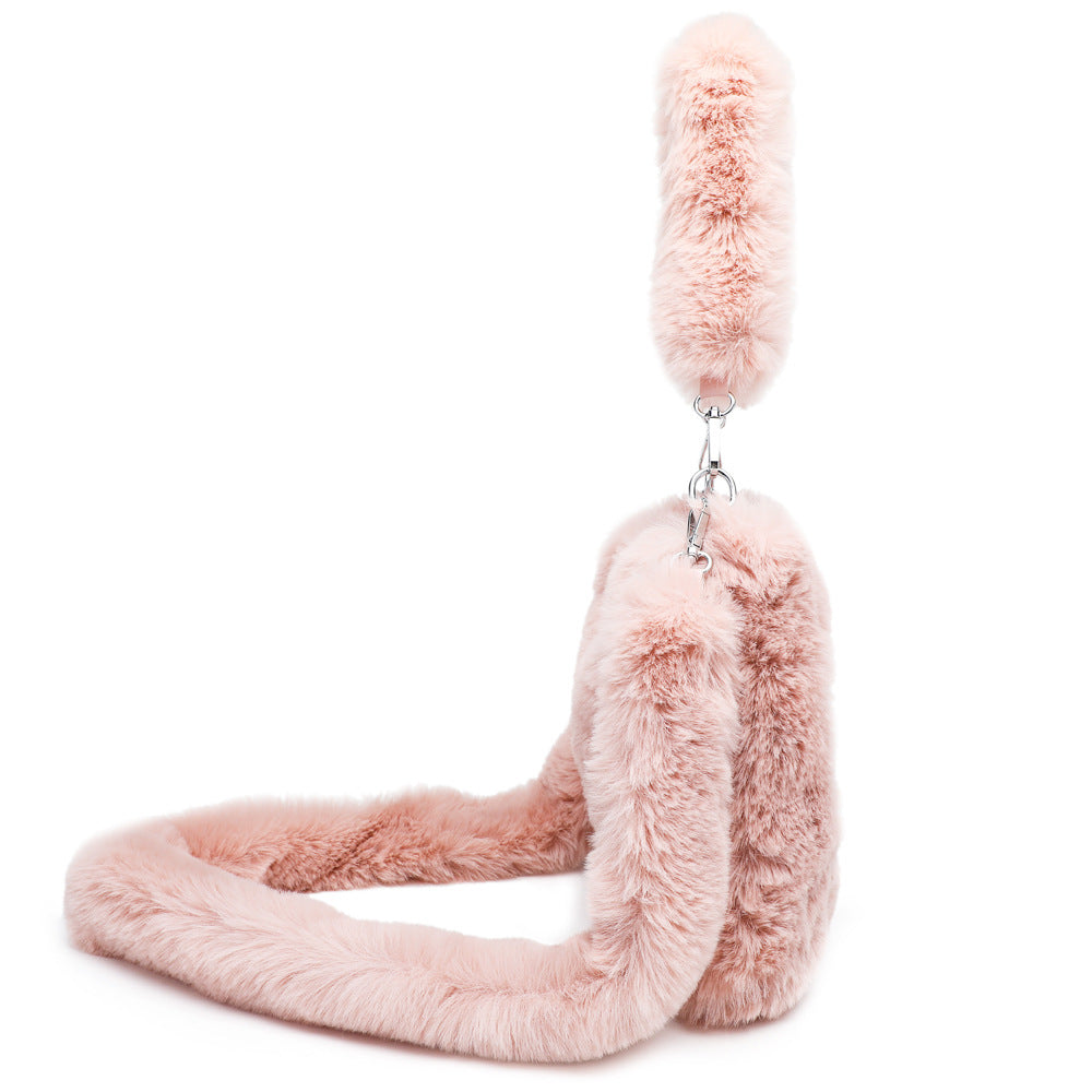 Womens Fluffy Plush Top Handle Shoulder Bag