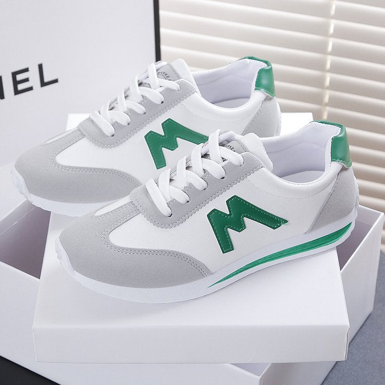 Womens Leather Low Top Lace Up Round Toe Running Trainers