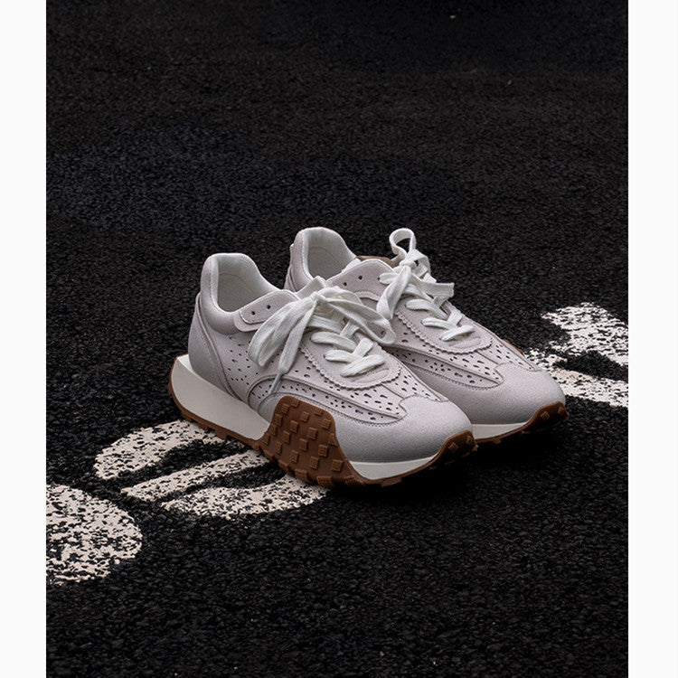 Leather Non Slip Breathable Thick Sole Grey Trainers