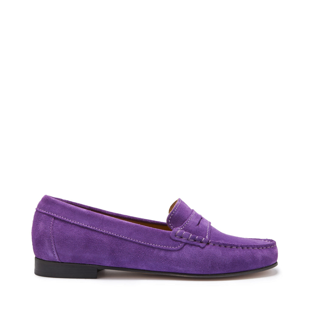 Hugs & Co Womens Penny Loafers Leather Sole Purple Suede