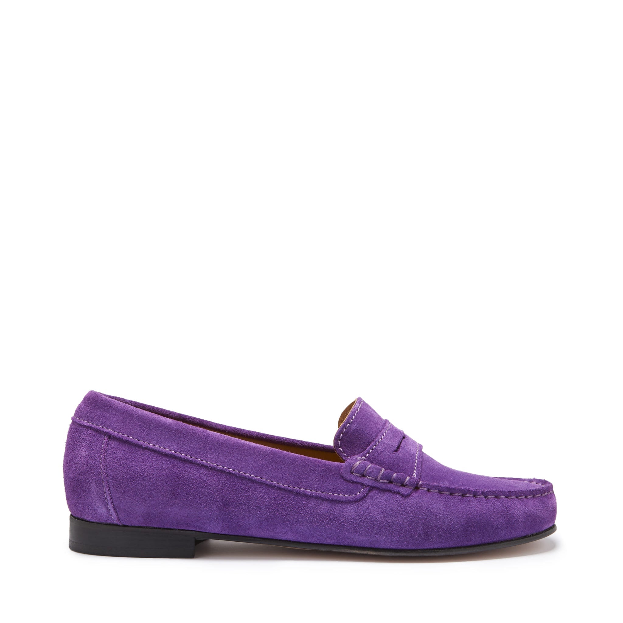 Hugs & Co Womens Penny Loafers Leather Sole Purple Suede