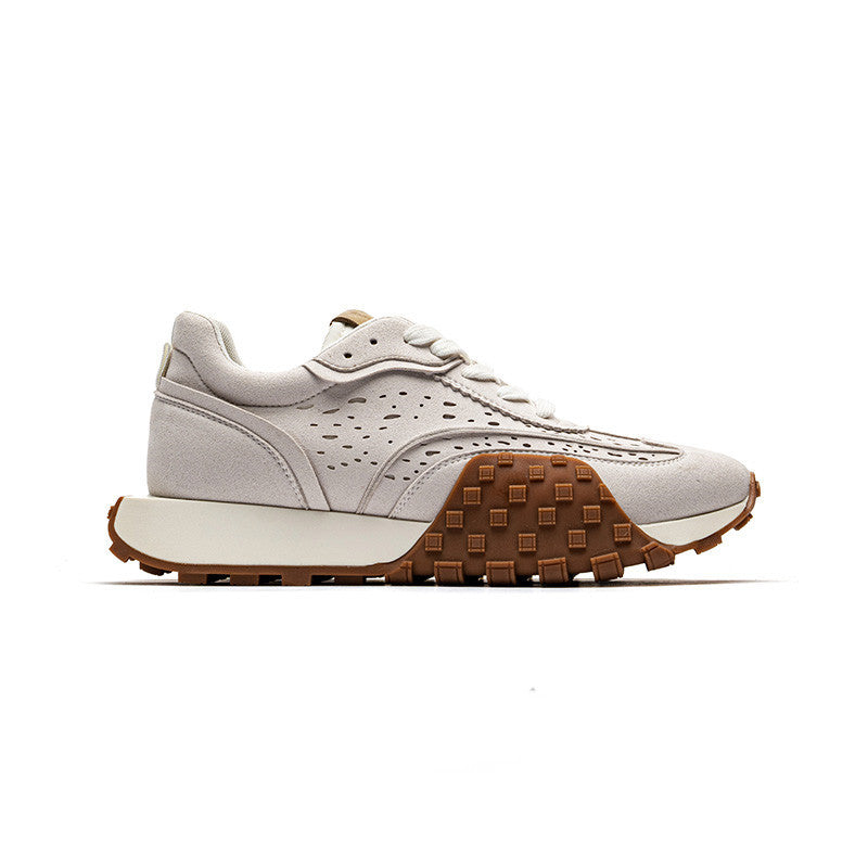 Leather Non Slip Breathable Thick Sole Grey Trainers