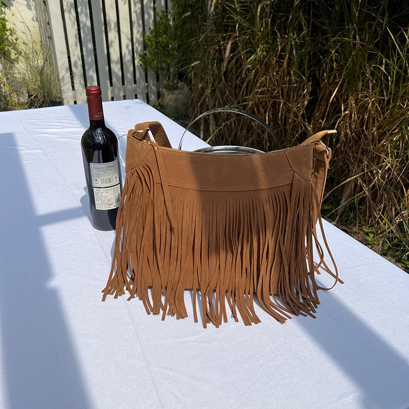 Dark Brown Tassel Retro Crossbody Shoulder Bag