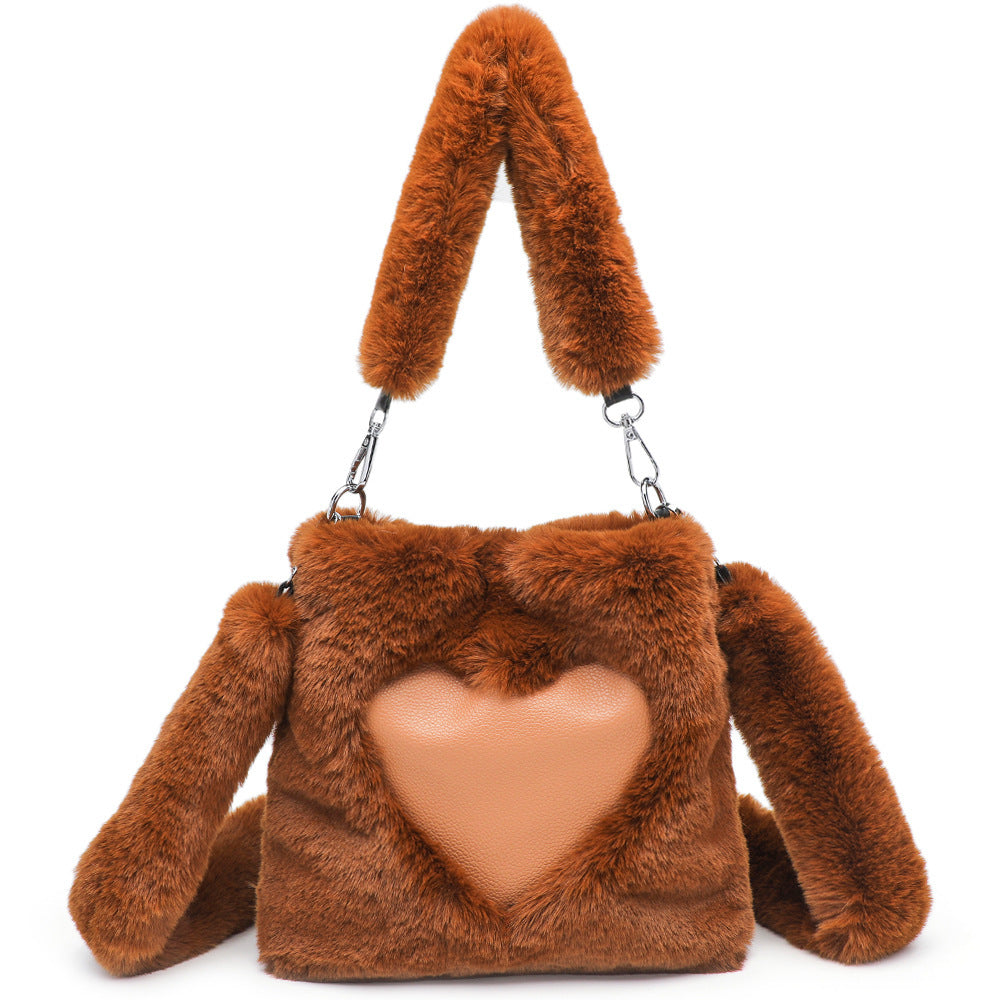 Womens Fluffy Plush Top Handle Shoulder Bag