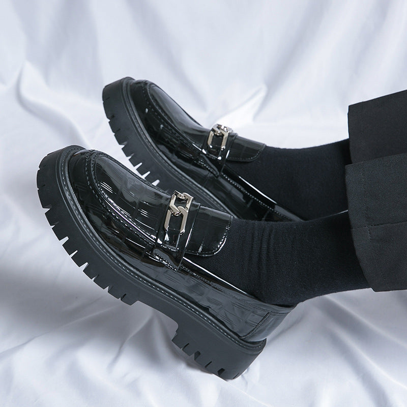 Mens Leather Platform Low Top Round Toe Lace Up Shoes