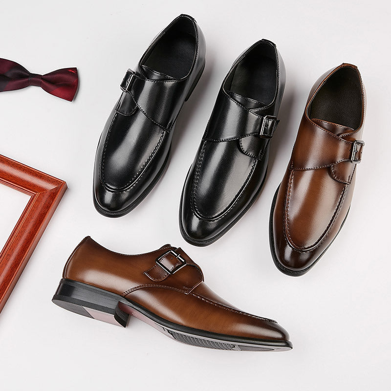 Mens Leather Breathable Buckle Strap Shoes