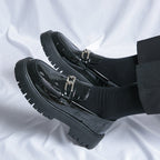 Mens Leather Platform Low Top Round Toe Lace Up Shoes