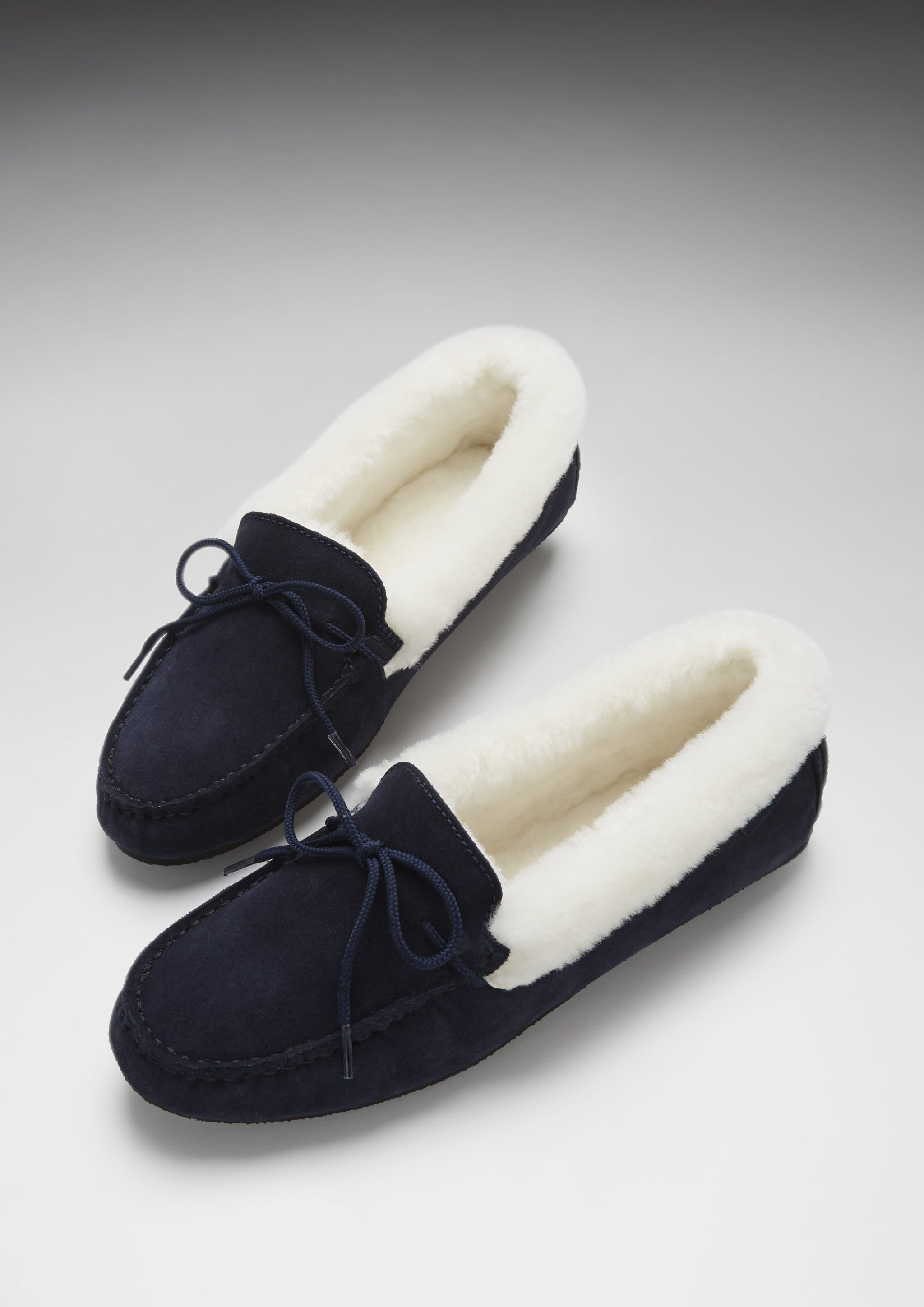 Hugs & Co Womens Slippers Sheepskin Navy Blue Suede