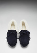 Hugs & Co Womens Slippers Sheepskin Navy Blue Suede