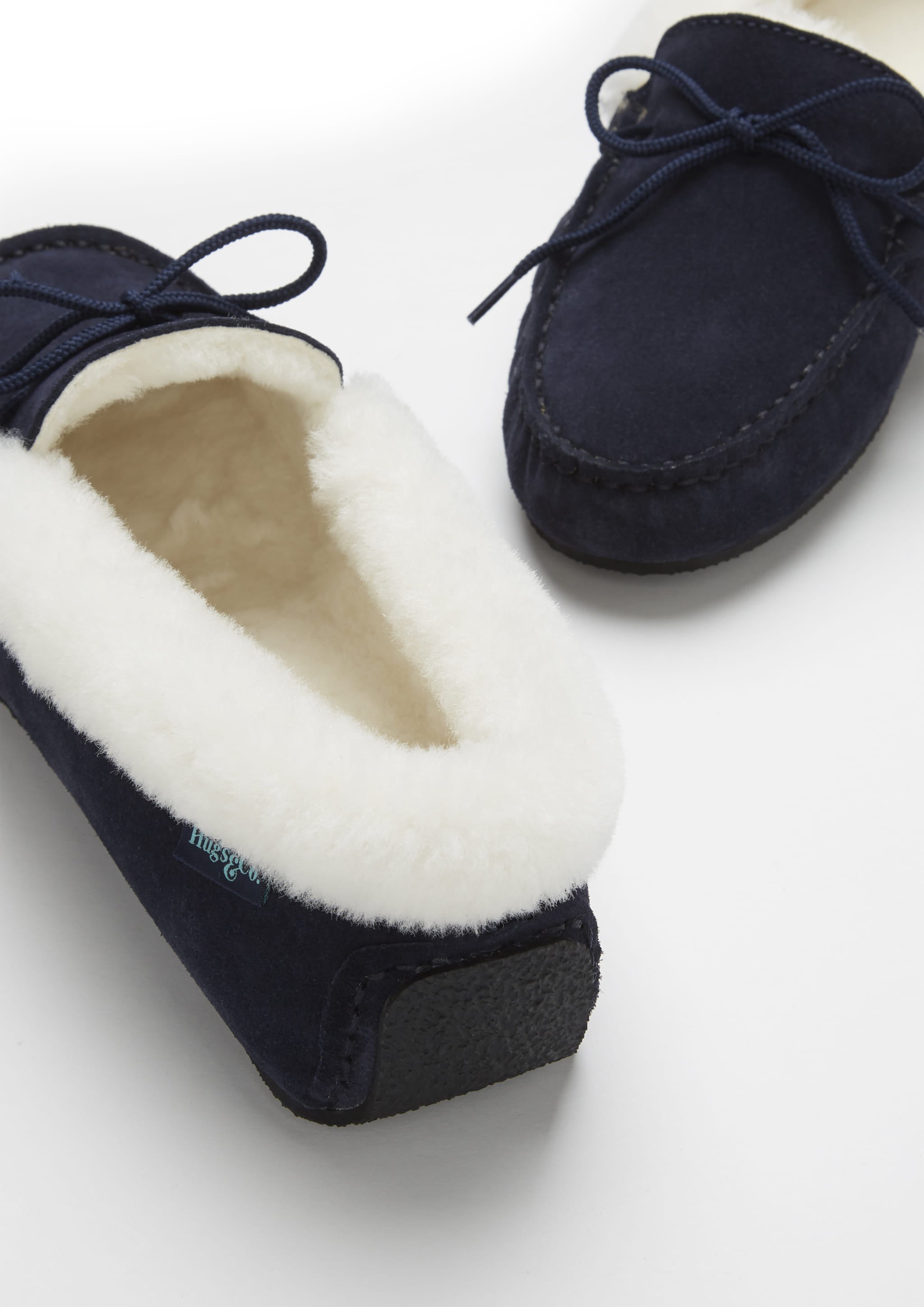 Hugs & Co Womens Slippers Sheepskin Navy Blue Suede