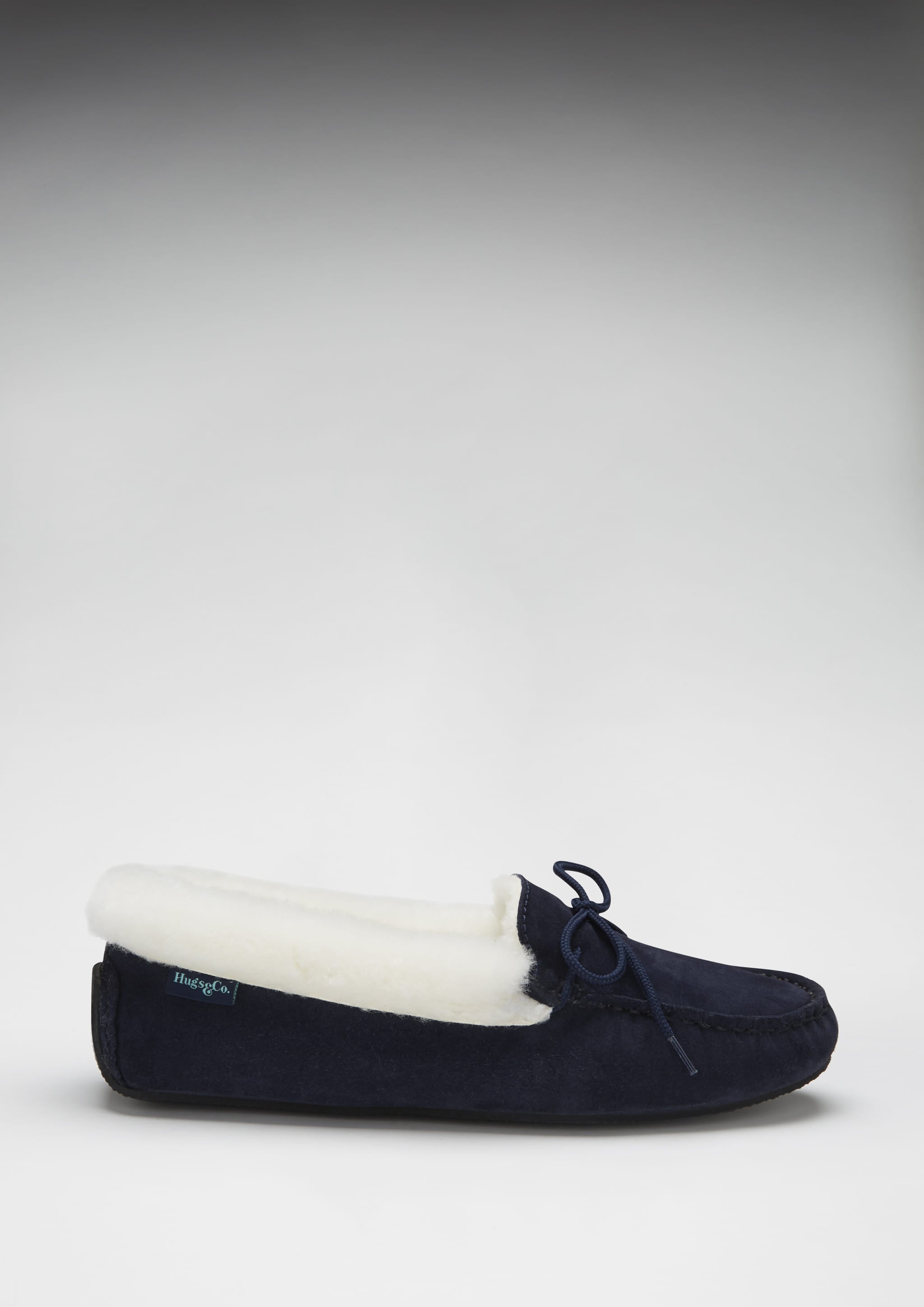 Hugs & Co Womens Slippers Sheepskin Navy Blue Suede