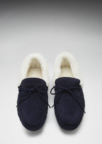 Hugs & Co Mens Slippers Sheepskin Navy Blue Suede
