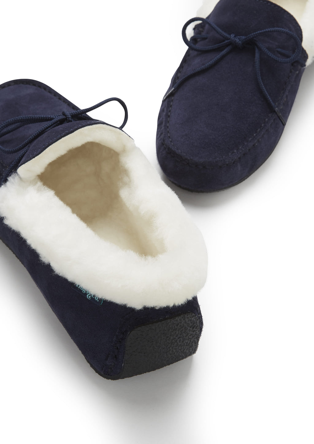 Hugs & Co Mens Slippers Sheepskin Navy Blue Suede