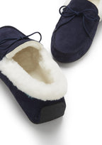 Hugs & Co Mens Slippers Sheepskin Navy Blue Suede