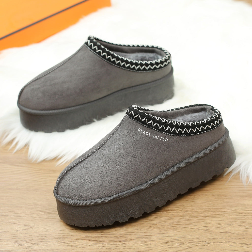 Womens Leather Anti Skid Platform Slip On Slippers
