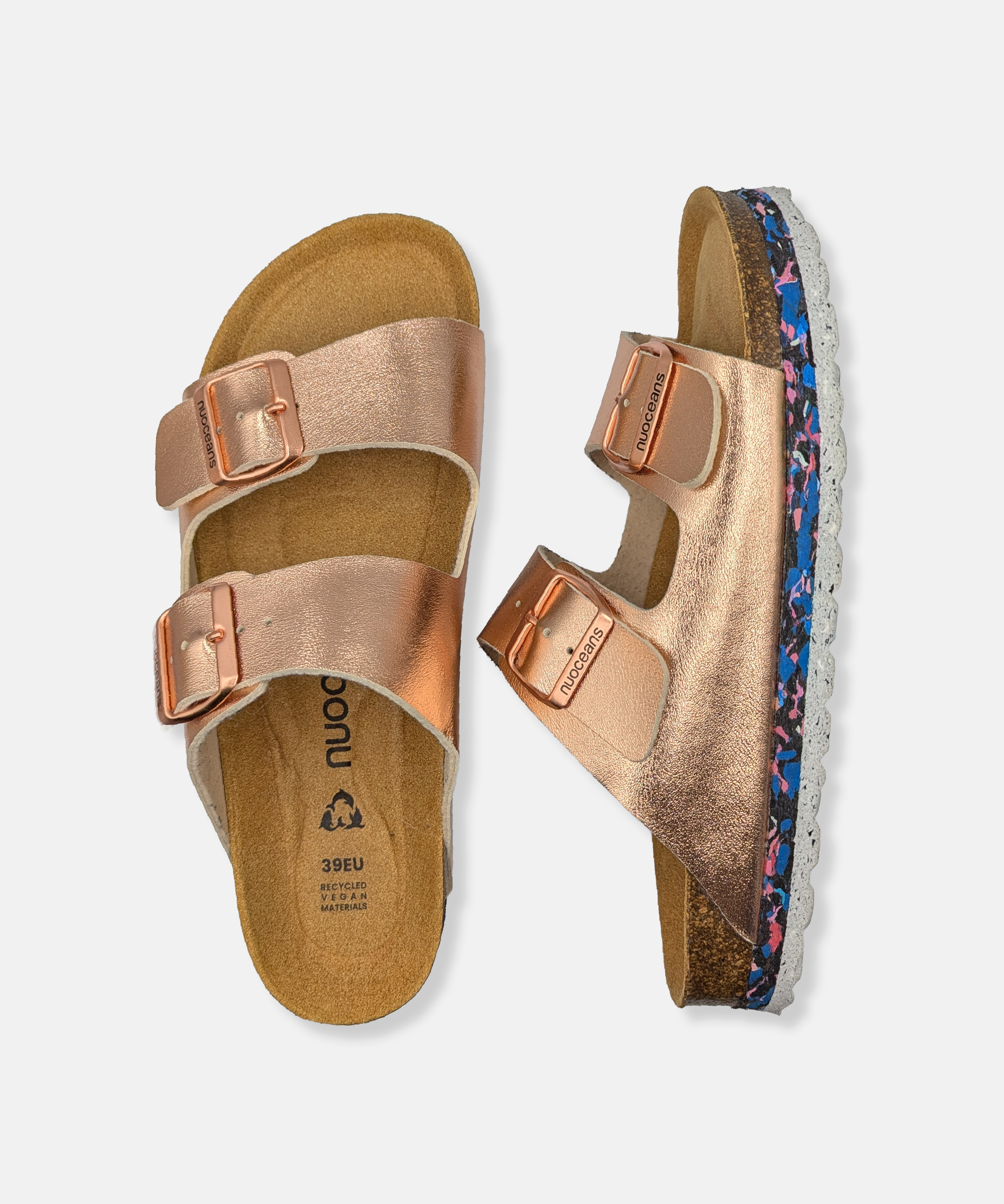 Nuoceans Rosy Metallic Rose Gold Vegan Sandals