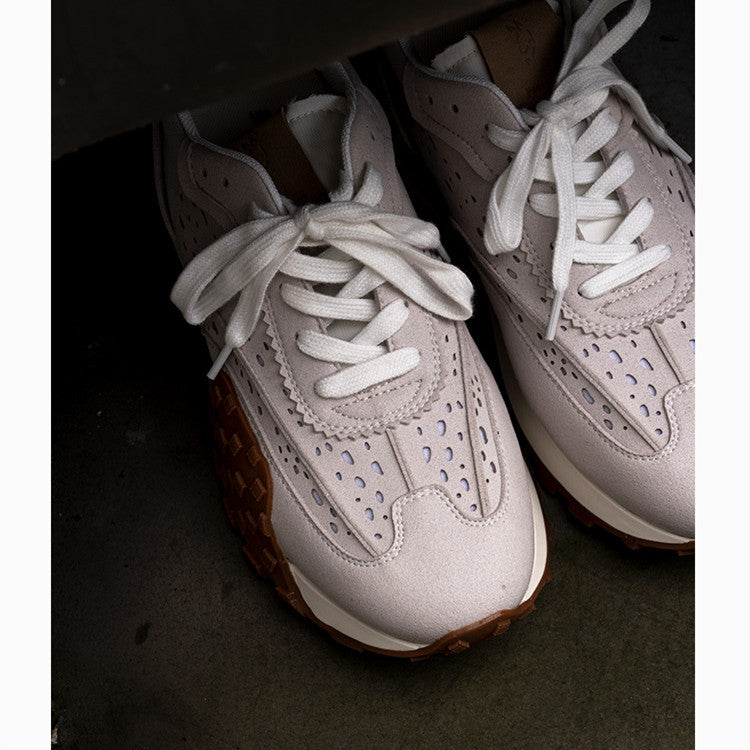 Leather Non Slip Breathable Thick Sole Grey Trainers