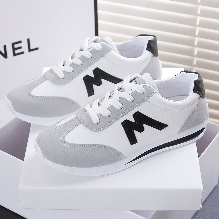 Womens Leather Low Top Lace Up Round Toe Running Trainers