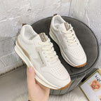 Womens Leather Breathable Platform Low Top Trainers