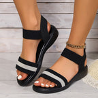 Color-block Elastic Sandals Summer Fish Mouth Flat Shoes Womens