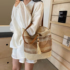 Summer Stripe Straw Shoulder Beach Bag With Tassel