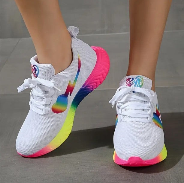 Womens Breathable Mesh Lightweight Platform Stiletto Heel Running Trainers