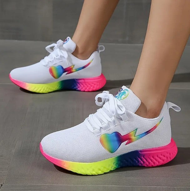 Womens Breathable Mesh Lightweight Platform Stiletto Heel Running Trainers