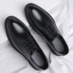 Leather Breathable Low Top Black Four Seasons Lace Up Shoes