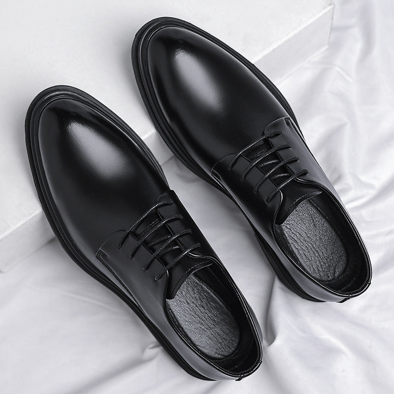 Leather Breathable Low Top Black Four Seasons Lace Up Shoes