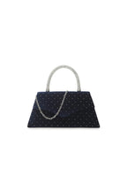 Navy Embellished Velvet Small Top Handle Evening Bag