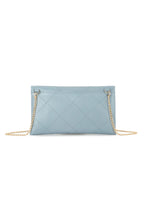 Grey Blue Faux Leather Clutch Bag with Chain Strap