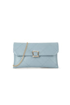 Grey Blue Faux Leather Clutch Bag with Chain Strap