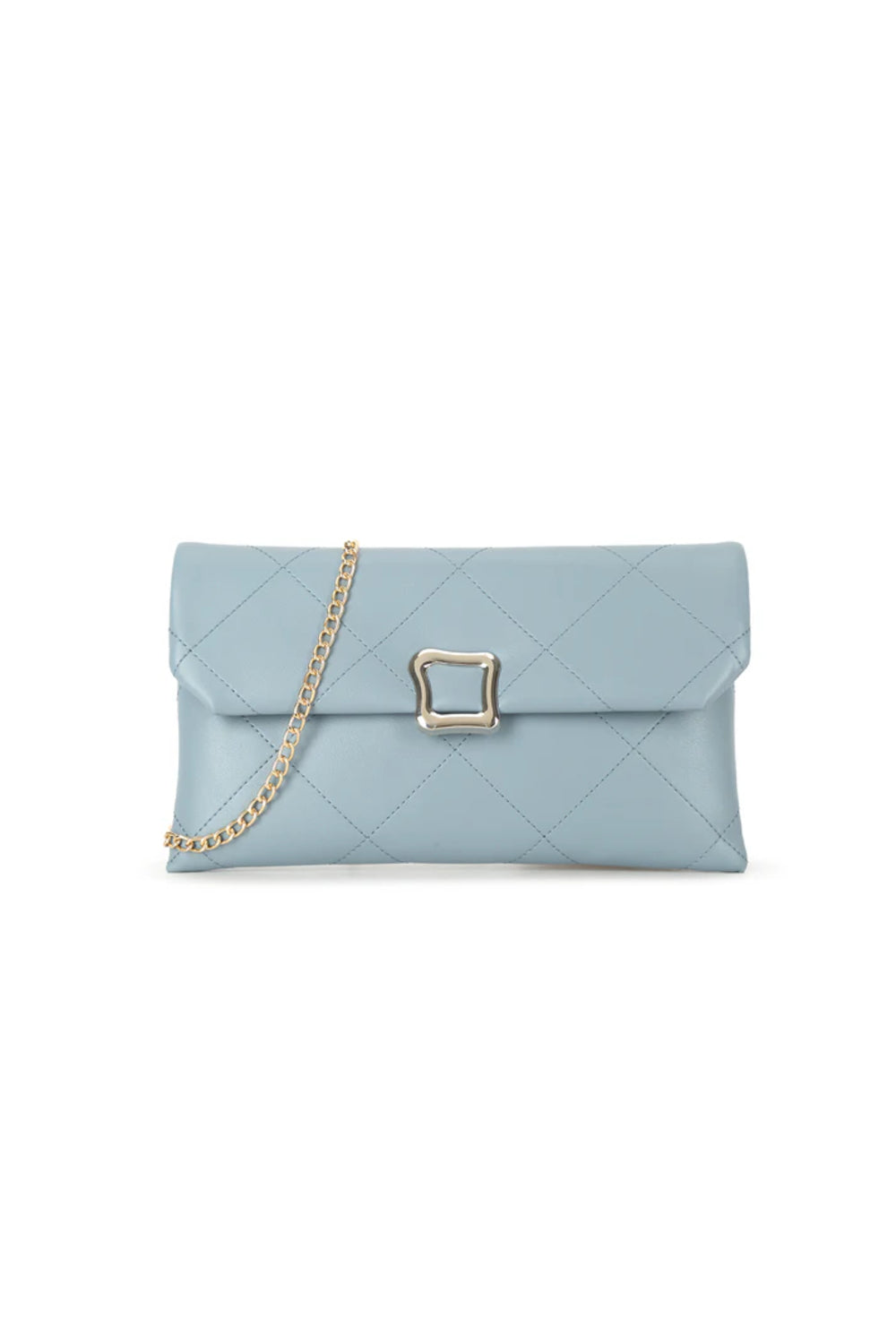 Grey Blue Faux Leather Clutch Bag with Chain Strap